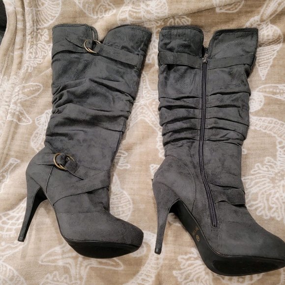 Adi Designs Shoes - Adi Designs Grey Knee High Heel Boots, Size 8.5